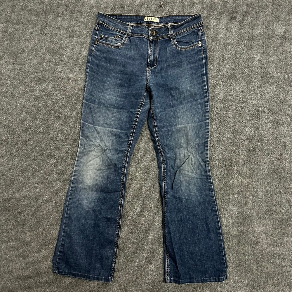 L.E.I. Jeans Womens Size 13 Long Blue Sophia Hiphugger Flare Stretch Dark Wash